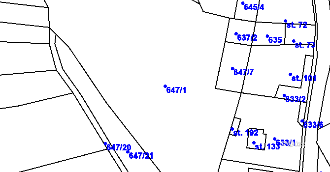 Parcela st. 647/1 v KÚ Teplýšovice, Katastrální mapa