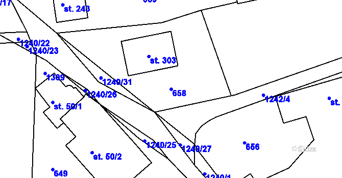 Parcela st. 658 v KÚ Teplýšovice, Katastrální mapa