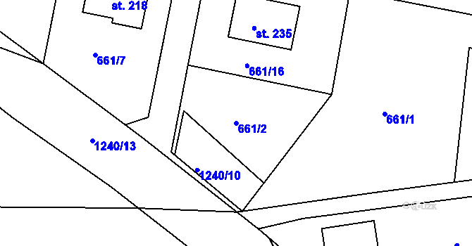 Parcela st. 661/2 v KÚ Teplýšovice, Katastrální mapa