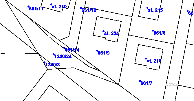 Parcela st. 661/9 v KÚ Teplýšovice, Katastrální mapa