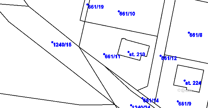 Parcela st. 661/11 v KÚ Teplýšovice, Katastrální mapa