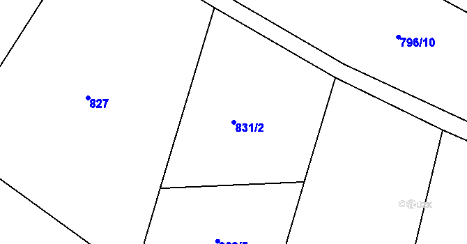 Parcela st. 831/2 v KÚ Teplýšovice, Katastrální mapa