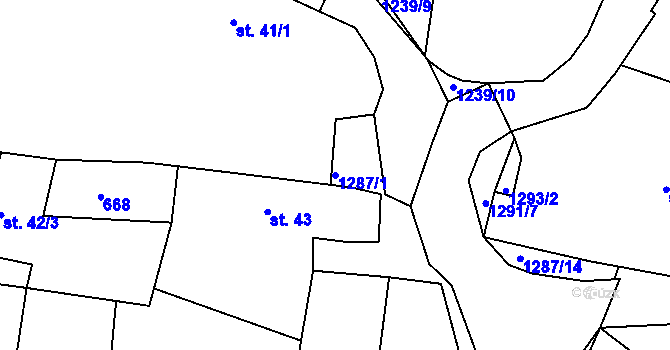 Parcela st. 1287/1 v KÚ Teplýšovice, Katastrální mapa