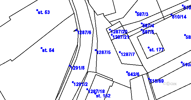 Parcela st. 1287/5 v KÚ Teplýšovice, Katastrální mapa