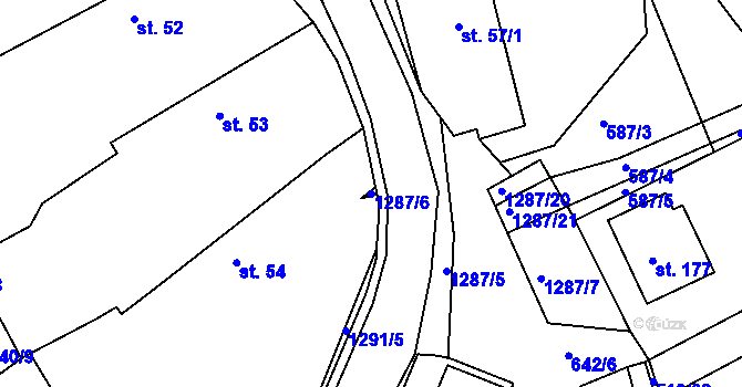 Parcela st. 1287/6 v KÚ Teplýšovice, Katastrální mapa
