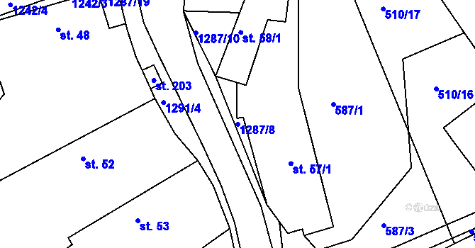 Parcela st. 1287/8 v KÚ Teplýšovice, Katastrální mapa