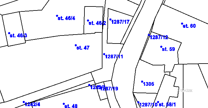 Parcela st. 1287/11 v KÚ Teplýšovice, Katastrální mapa