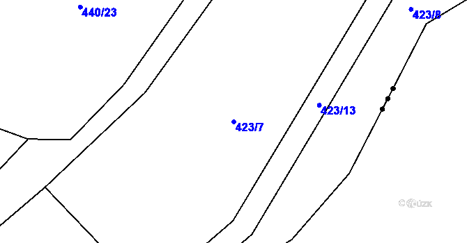 Parcela st. 423/7 v KÚ Teplýšovice, Katastrální mapa
