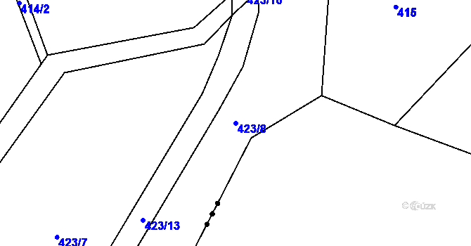 Parcela st. 423/8 v KÚ Teplýšovice, Katastrální mapa