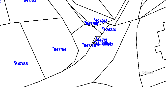 Parcela st. 647/19 v KÚ Teplýšovice, Katastrální mapa