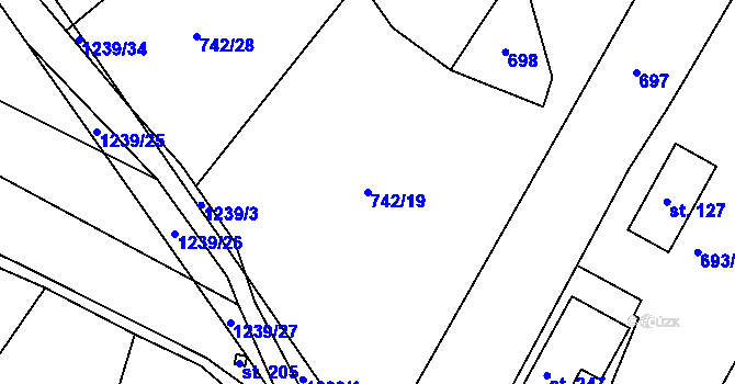 Parcela st. 742/19 v KÚ Teplýšovice, Katastrální mapa
