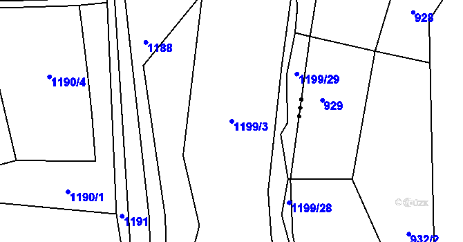 Parcela st. 1199/3 v KÚ Teplýšovice, Katastrální mapa