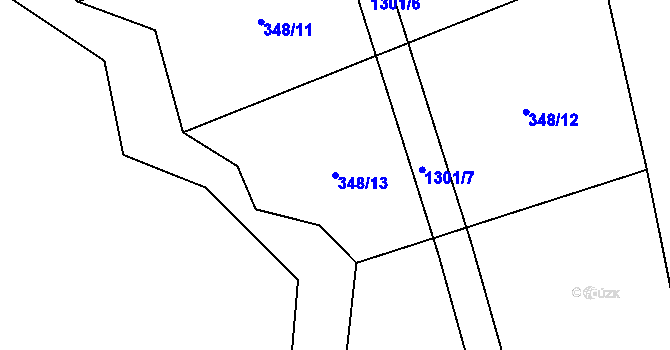 Parcela st. 348/13 v KÚ Teplýšovice, Katastrální mapa