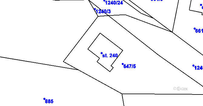 Parcela st. 240 v KÚ Teplýšovice, Katastrální mapa