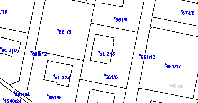 Parcela st. 215 v KÚ Teplýšovice, Katastrální mapa