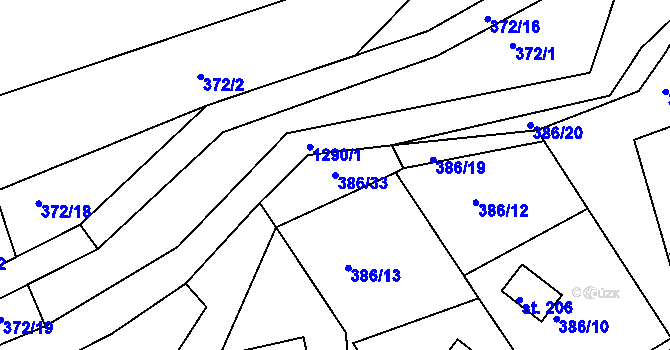 Parcela st. 386/33 v KÚ Teplýšovice, Katastrální mapa