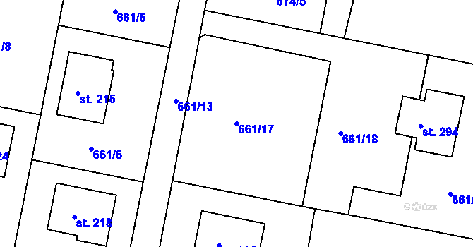 Parcela st. 661/17 v KÚ Teplýšovice, Katastrální mapa