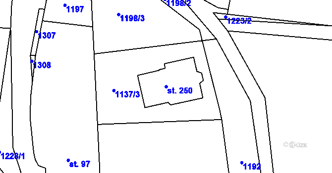 Parcela st. 250 v KÚ Teplýšovice, Katastrální mapa