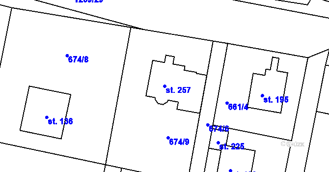 Parcela st. 257 v KÚ Teplýšovice, Katastrální mapa