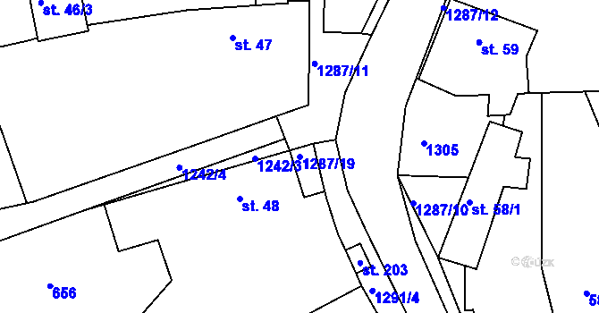 Parcela st. 1287/19 v KÚ Teplýšovice, Katastrální mapa