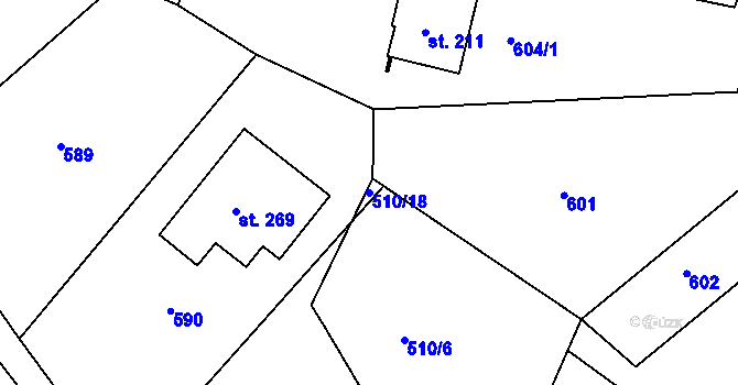 Parcela st. 510/18 v KÚ Teplýšovice, Katastrální mapa