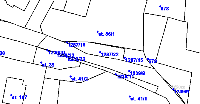 Parcela st. 1287/22 v KÚ Teplýšovice, Katastrální mapa
