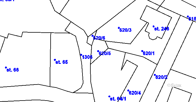 Parcela st. 620/5 v KÚ Teplýšovice, Katastrální mapa