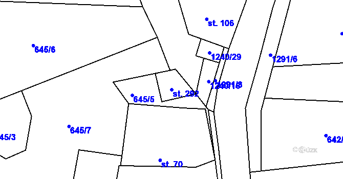 Parcela st. 292 v KÚ Teplýšovice, Katastrální mapa