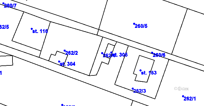 Parcela st. 262/4 v KÚ Teplýšovice, Katastrální mapa