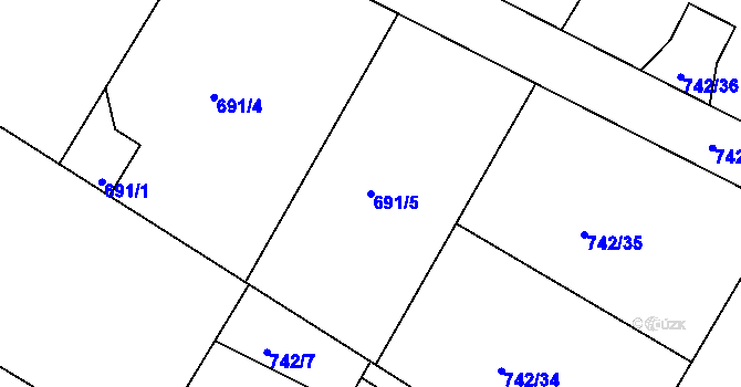 Parcela st. 691/5 v KÚ Teplýšovice, Katastrální mapa