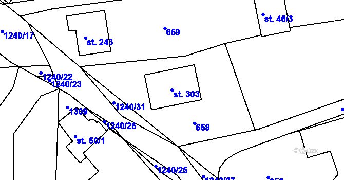 Parcela st. 303 v KÚ Teplýšovice, Katastrální mapa