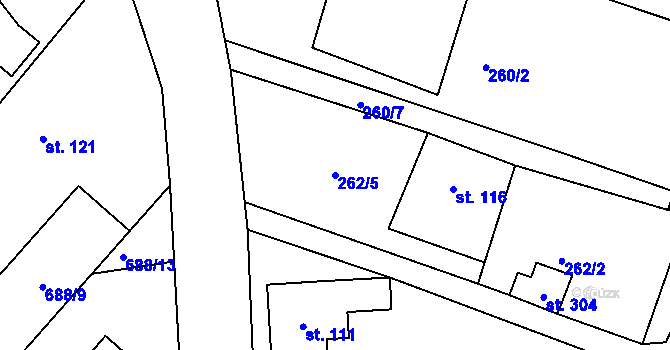 Parcela st. 262/5 v KÚ Teplýšovice, Katastrální mapa