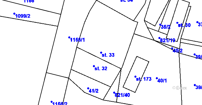 Parcela st. 33 v KÚ Terešov, Katastrální mapa