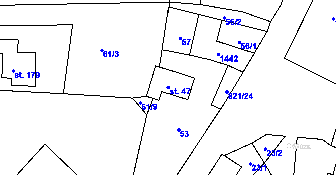 Parcela st. 47 v KÚ Terešov, Katastrální mapa