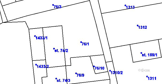 Parcela st. 76/1 v KÚ Terešov, Katastrální mapa