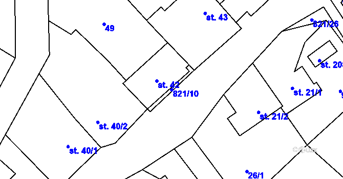 Parcela st. 821/10 v KÚ Terešov, Katastrální mapa