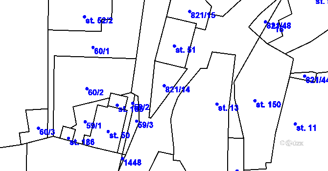 Parcela st. 821/14 v KÚ Terešov, Katastrální mapa