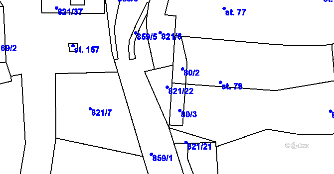 Parcela st. 821/22 v KÚ Terešov, Katastrální mapa