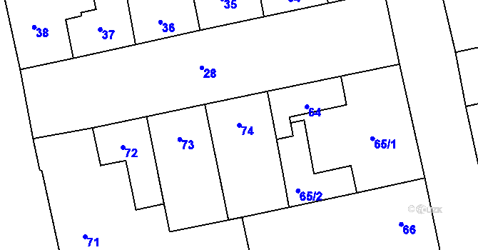 Parcela st. 74 v KÚ Terezín, Katastrální mapa
