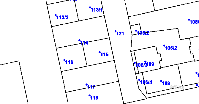 Parcela st. 115 v KÚ Terezín, Katastrální mapa