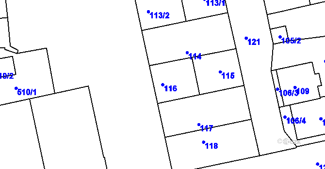 Parcela st. 116 v KÚ Terezín, Katastrální mapa