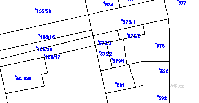 Parcela st. 579/2 v KÚ Terezín, Katastrální mapa
