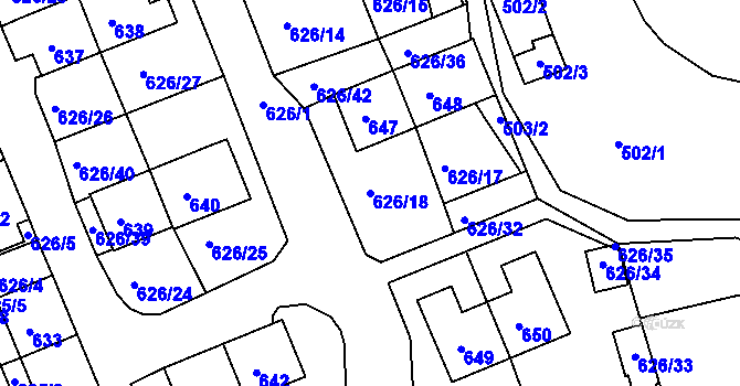 Parcela st. 626/18 v KÚ Terezín, Katastrální mapa