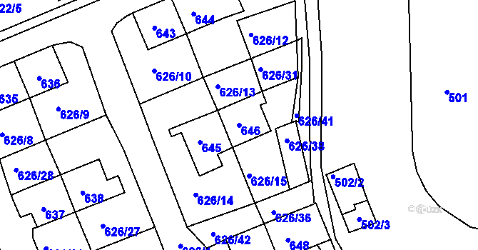 Parcela st. 646 v KÚ Terezín, Katastrální mapa