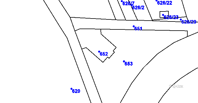 Parcela st. 652 v KÚ Terezín, Katastrální mapa