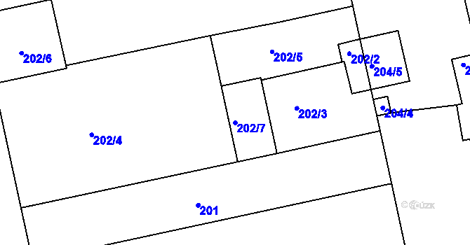 Parcela st. 202/7 v KÚ Terezín, Katastrální mapa