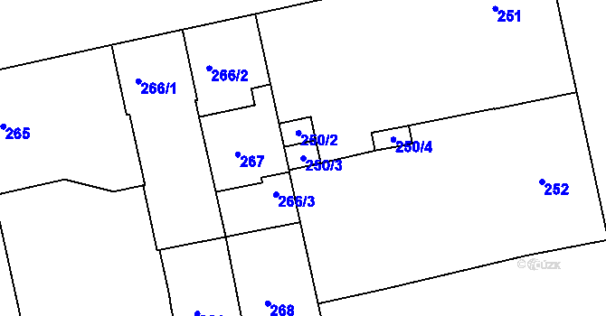 Parcela st. 250/3 v KÚ Terezín, Katastrální mapa