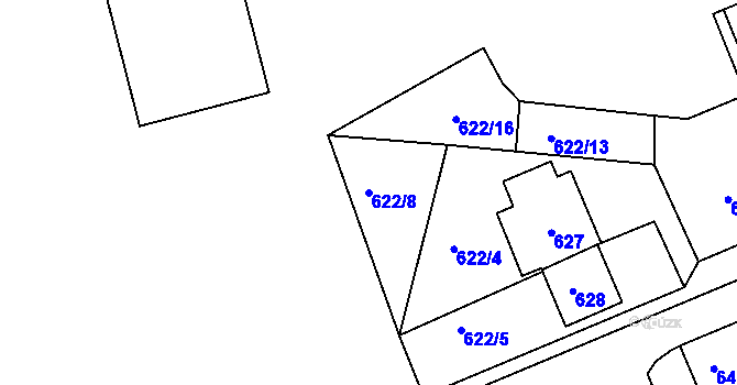 Parcela st. 622/8 v KÚ Terezín, Katastrální mapa