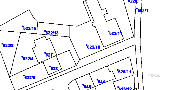 Parcela st. 622/10 v KÚ Terezín, Katastrální mapa