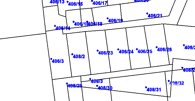 Parcela st. 406/23 v KÚ Terezín, Katastrální mapa